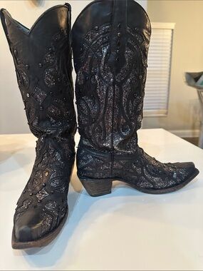 Corral Black Glitter Embellished Western Heeled Boots
